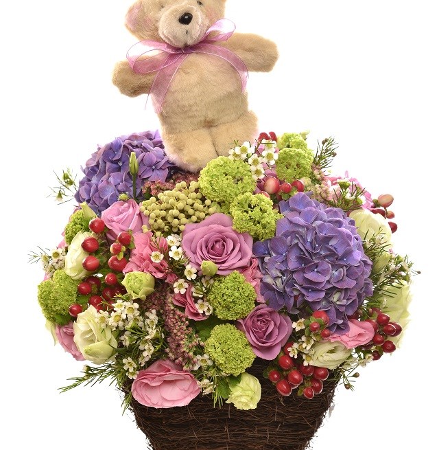 product image for Arrangement of cut flowers with Teddy Bear