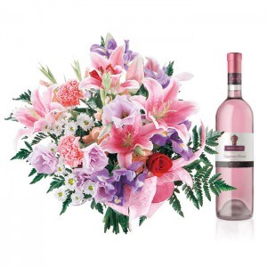 Name-day flowers with pink wine