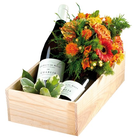Mixed colourful bouquet with wine