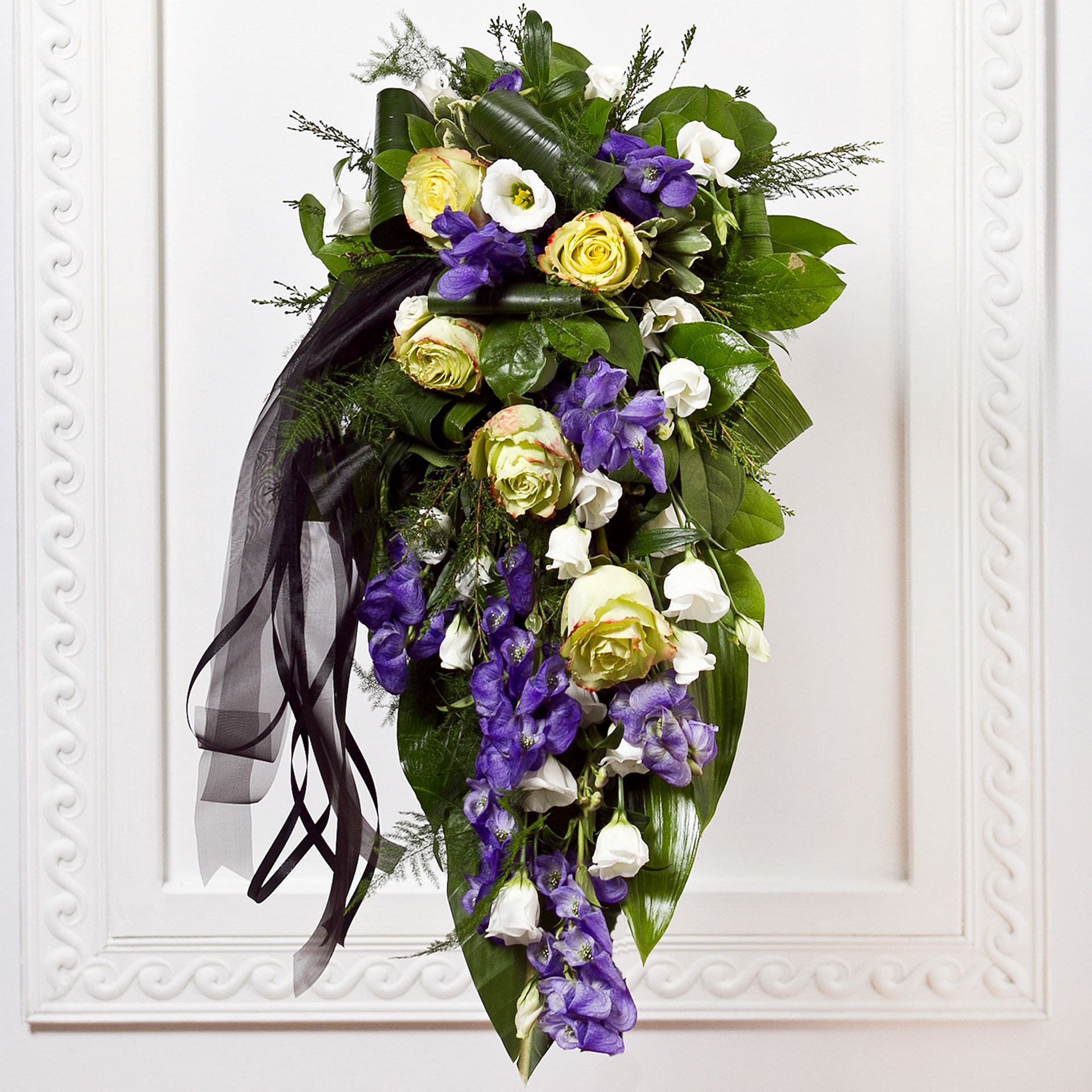 product image for Funeral Bouquet with Blue Flowers and Ribbon