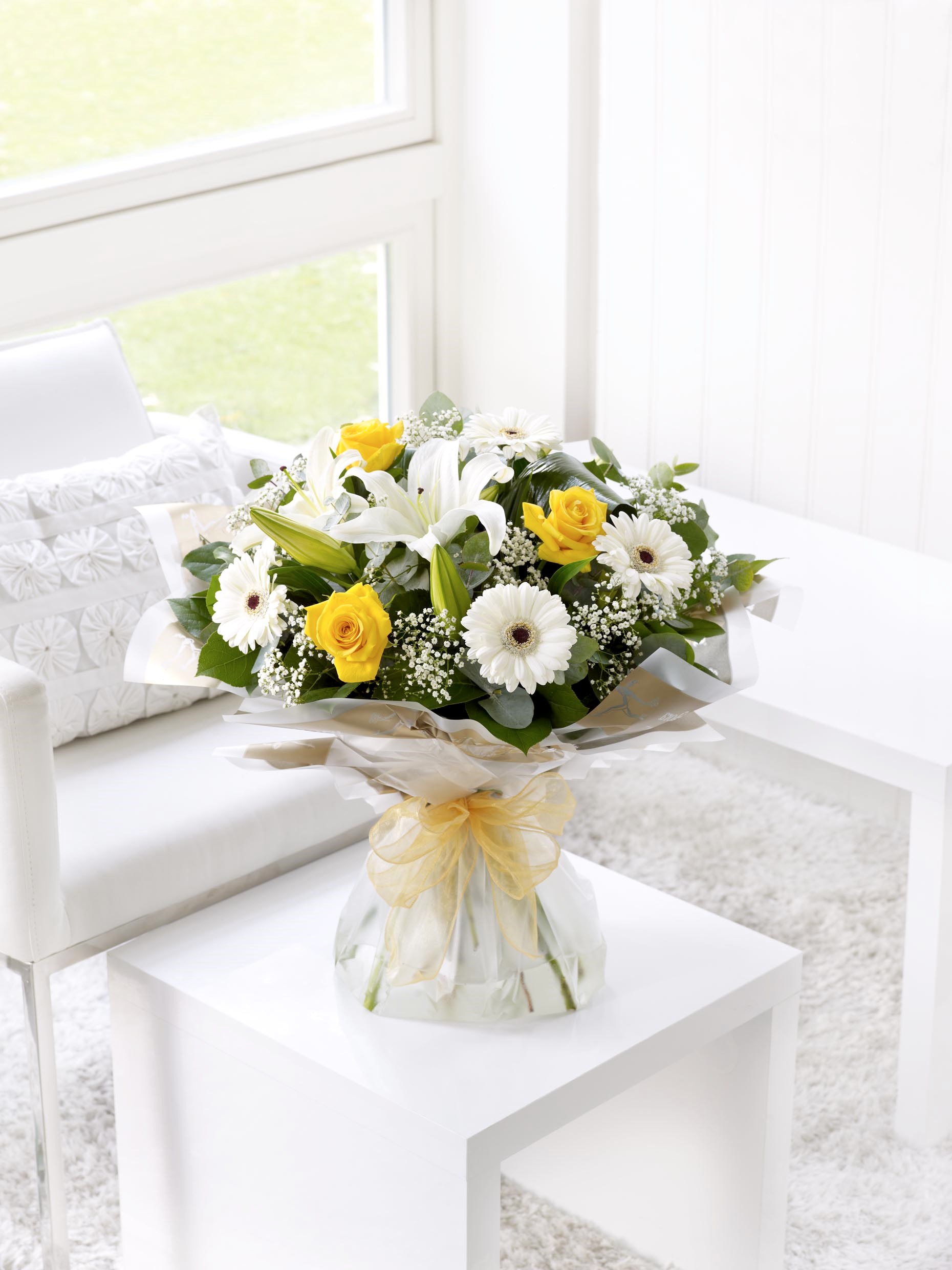 Yellow and white hand-tied
