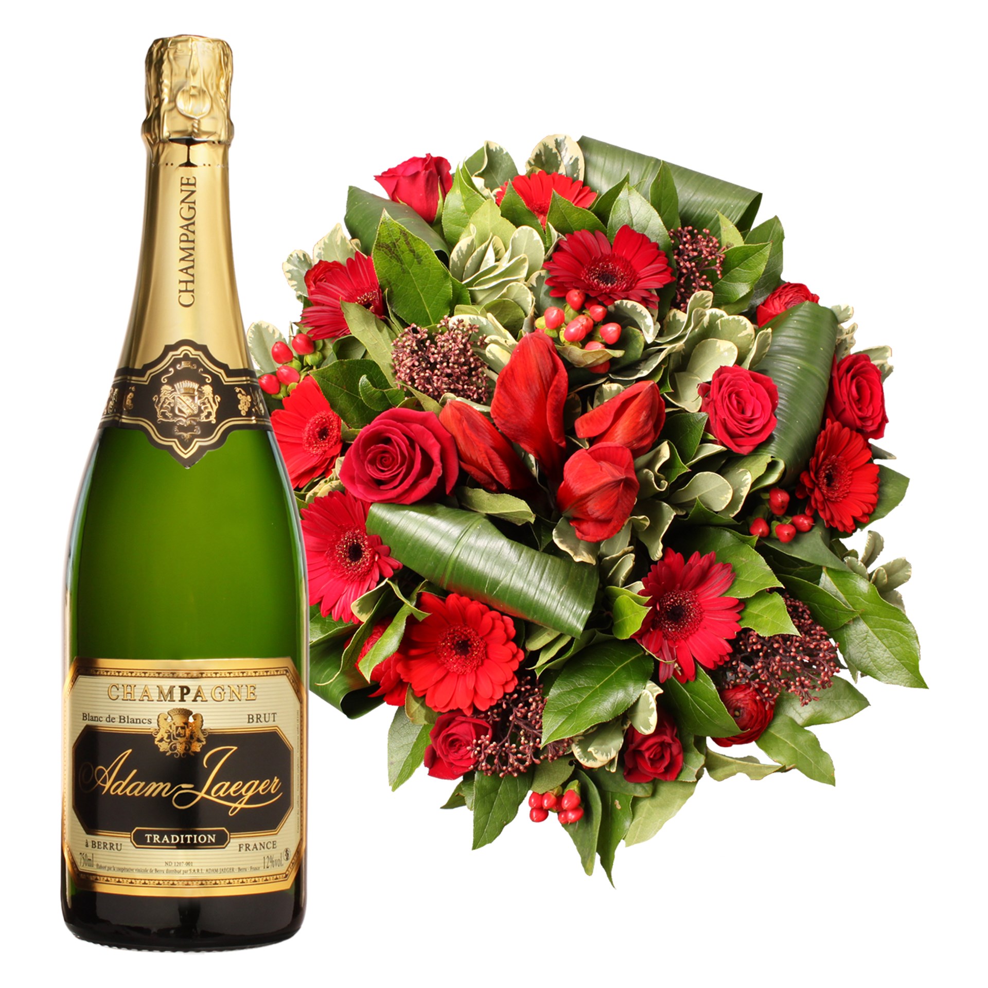 product image for RED BOUQUET WITH A BOTTLE OF SPARKLES