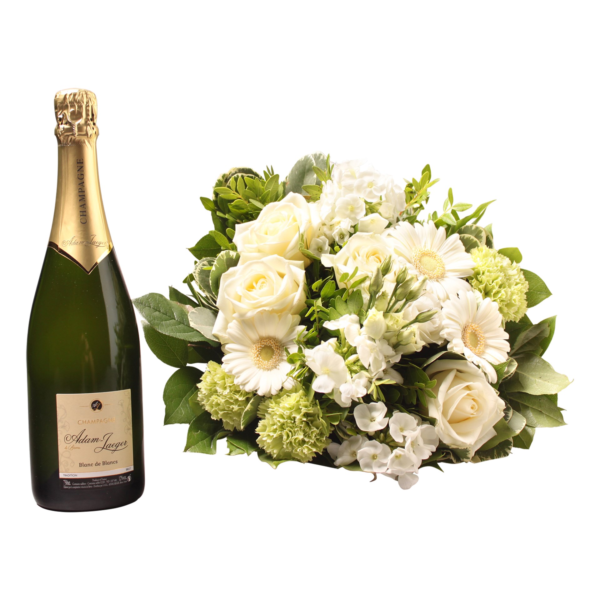 White bouquet with Champagne