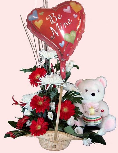 product image for Basket arr with balloon and teddy bear