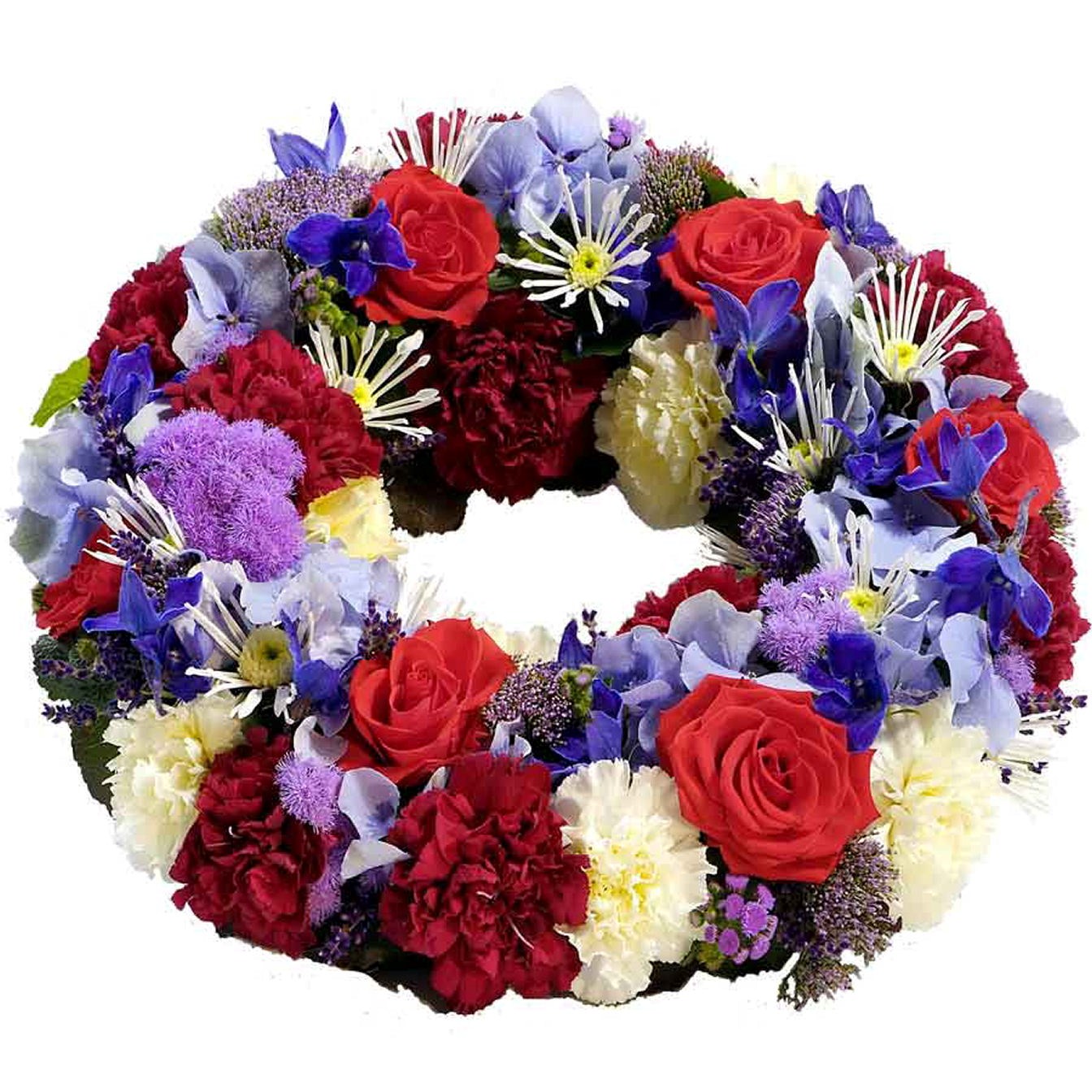 Wreath for funeral, blue-red-white