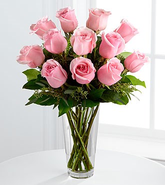 The Long Stem Pink Rose Bouquet by FTD - VASE INCLUDED