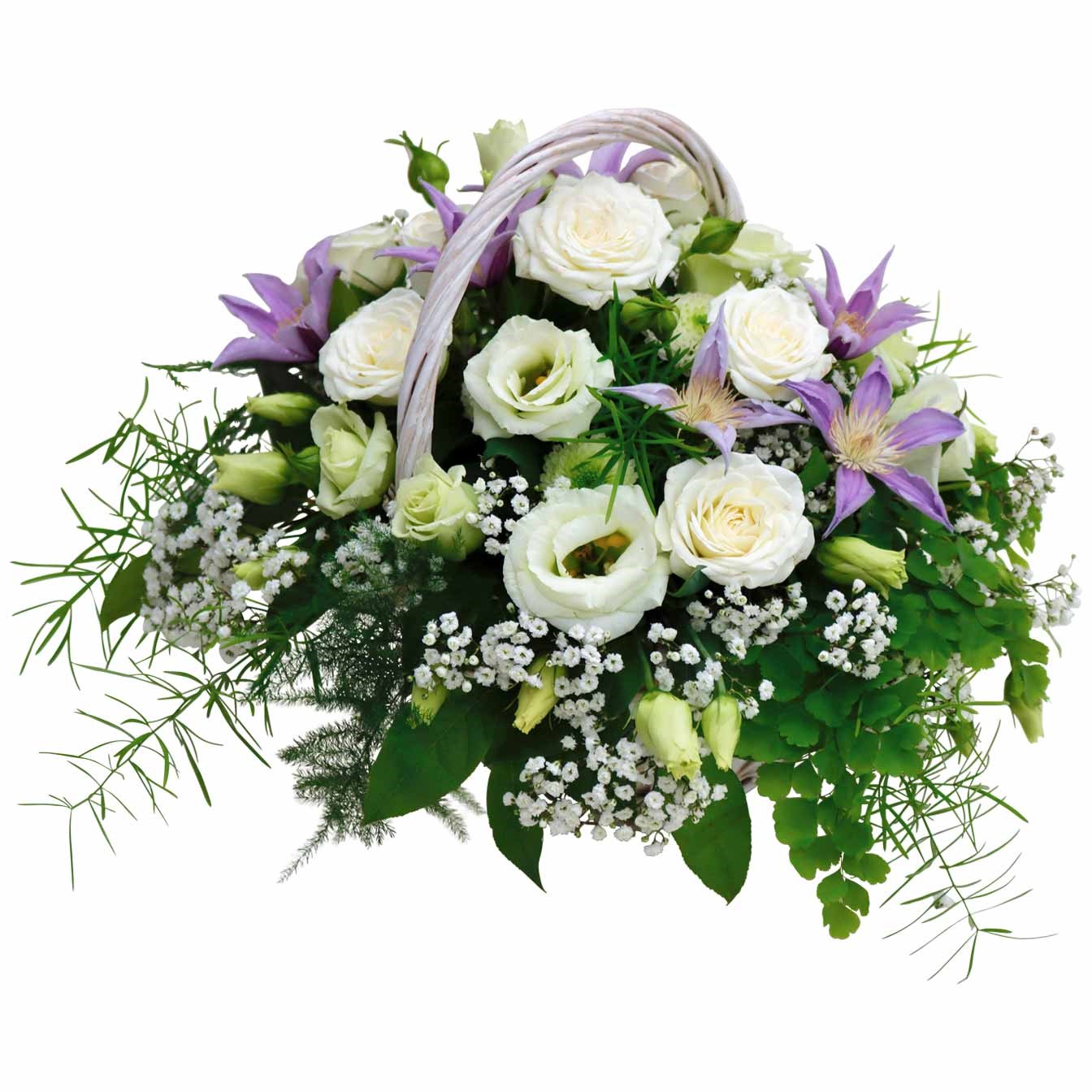 Basket of flowers lilac-white