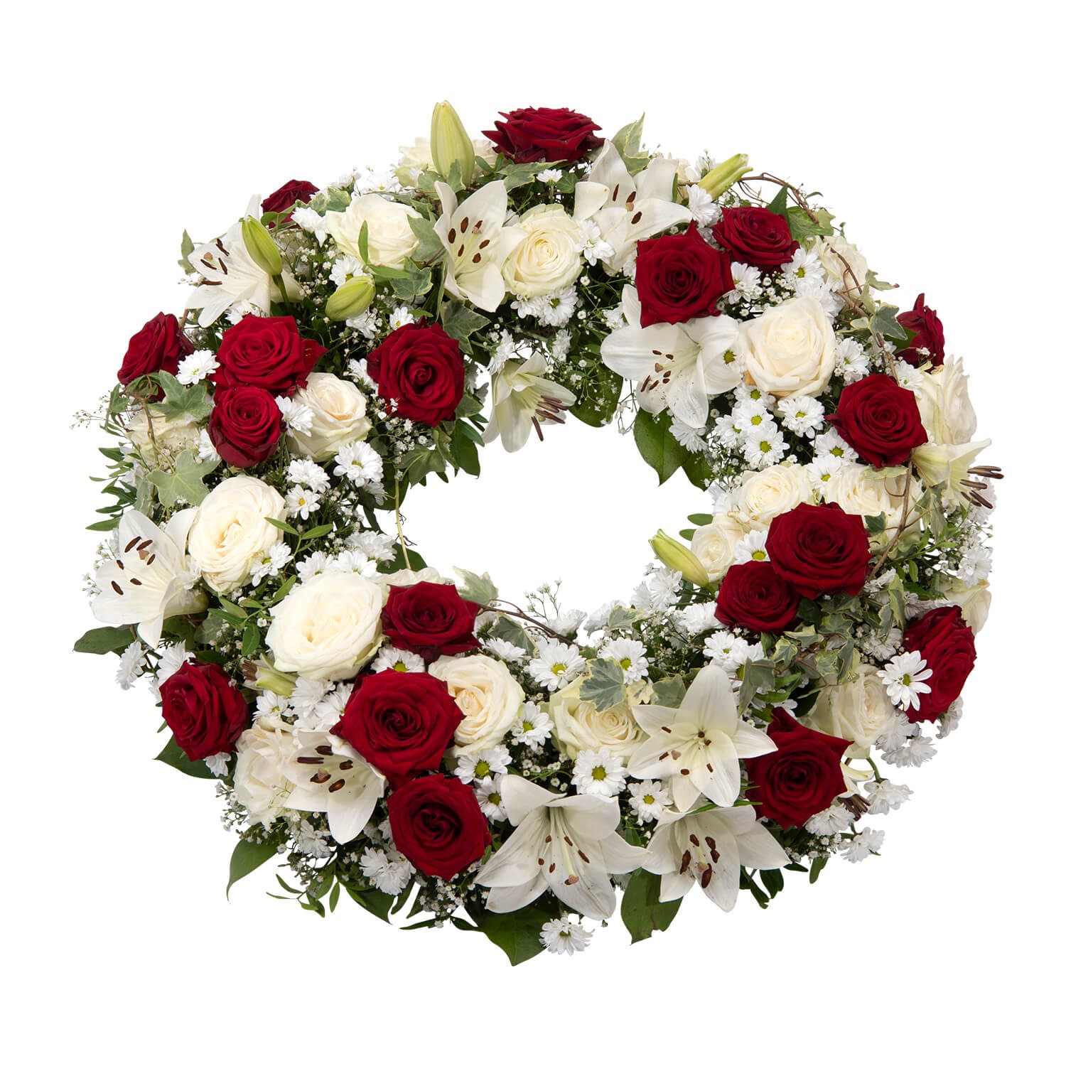 Funeral wreath in red and white