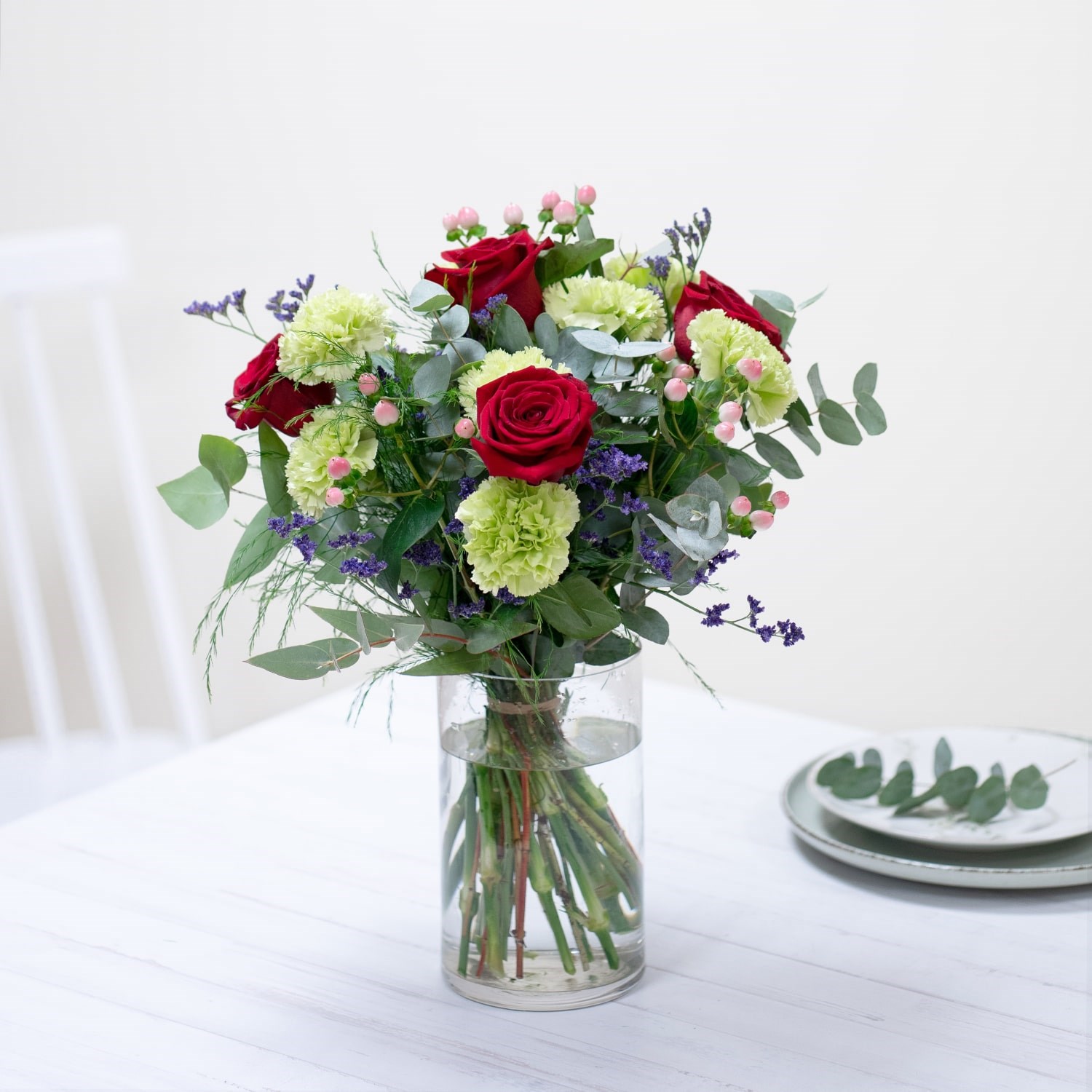 product image for Mixed bouquet with red roses in warm and green tones
