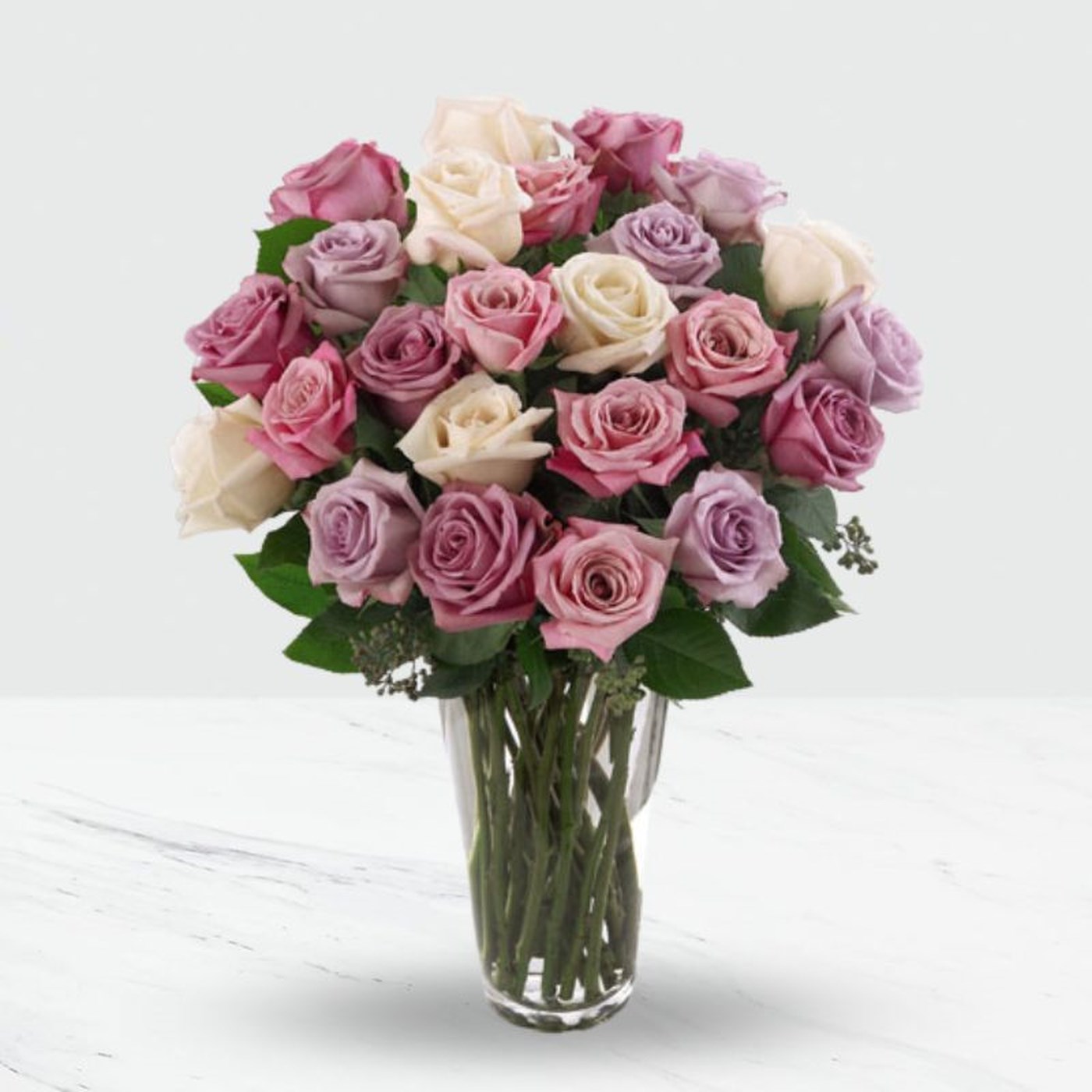 product image for 24 pink and purple roses in a vase.