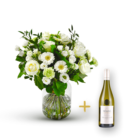 Stylish white bouquet with Pouilly Fume