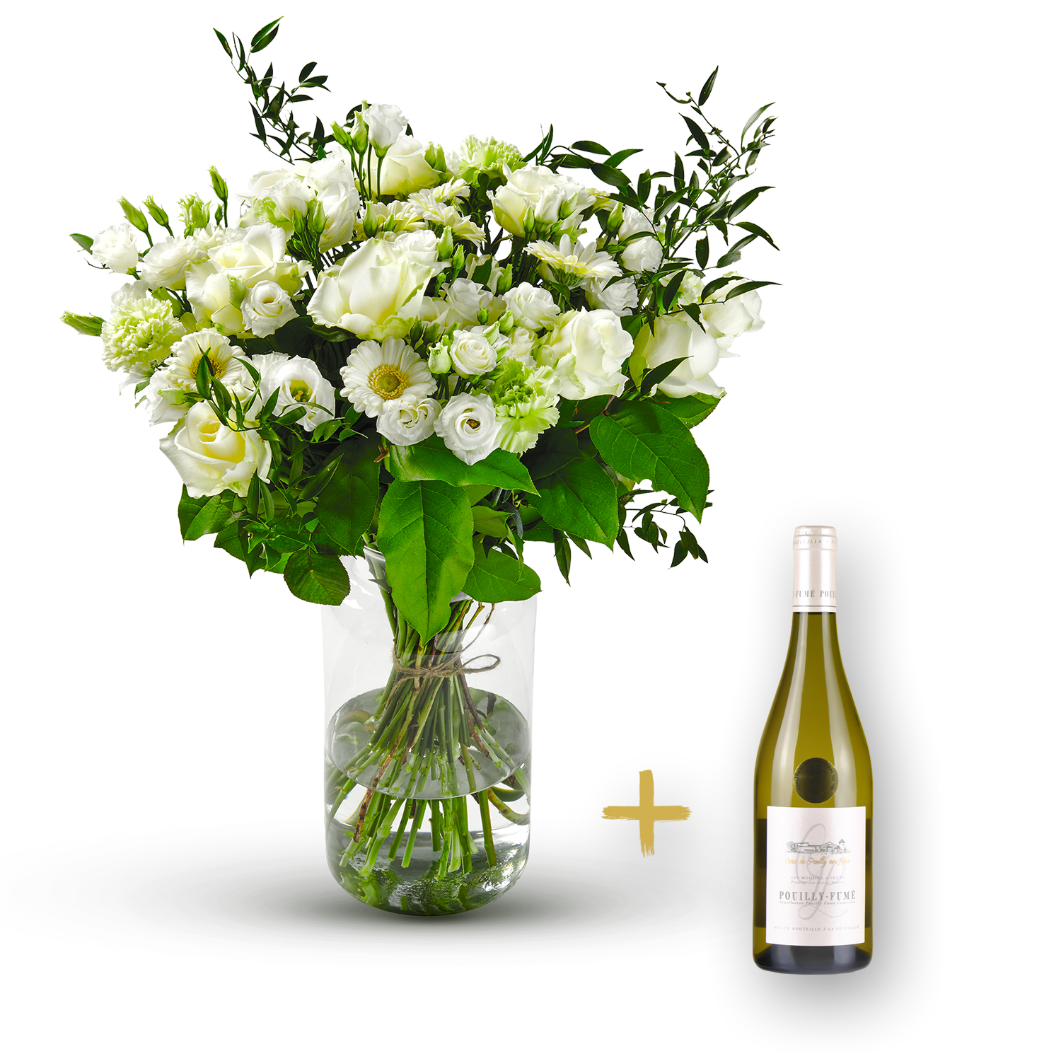 Stylish white bouquet with Pouilly Fume