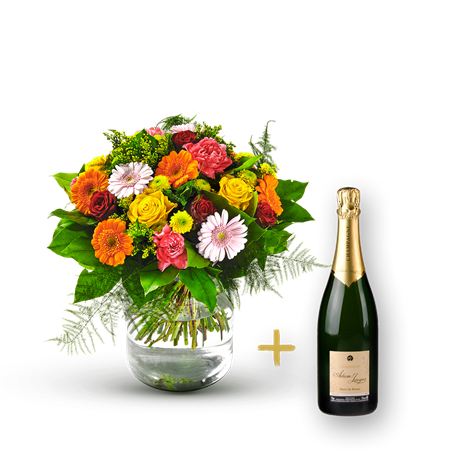 Colorful bouquet with Champagne