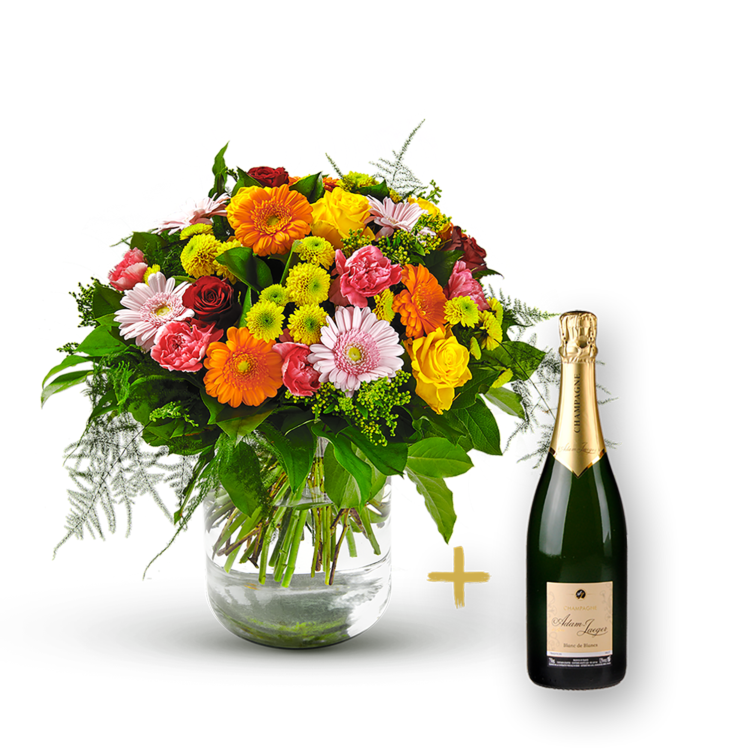 Colorful bouquet with Champagne