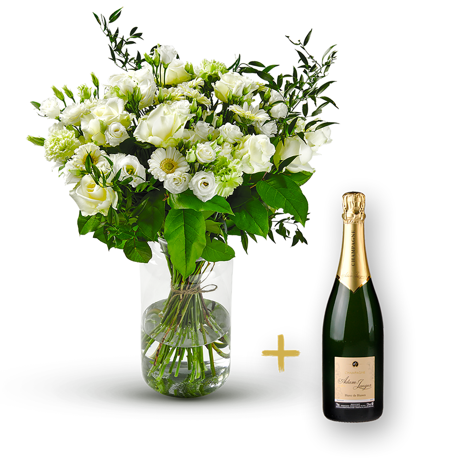 Stylish white bouquet with Champagne.