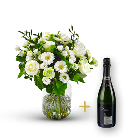 Stylish white bouquet with Cava