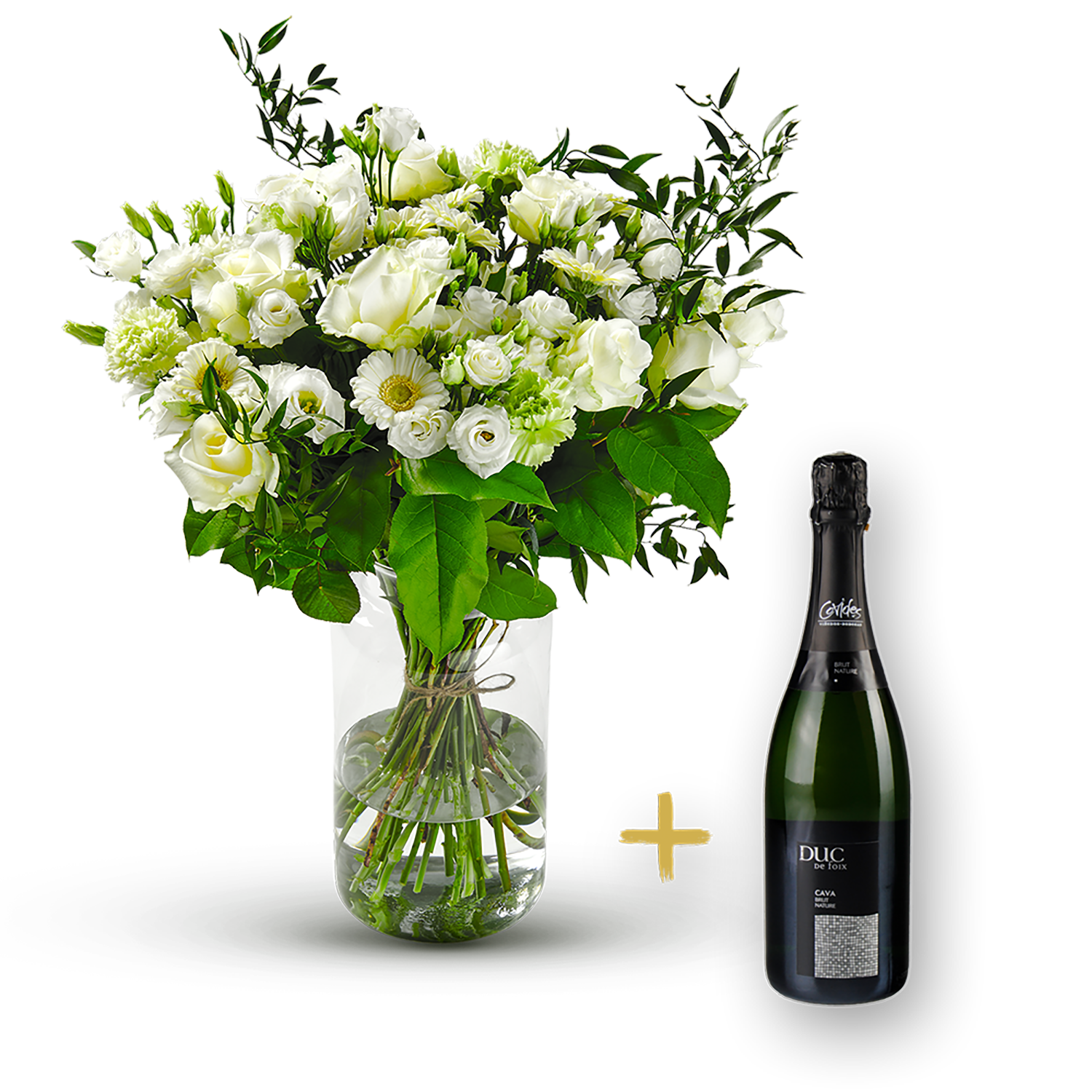 Stylish white bouquet with Cava