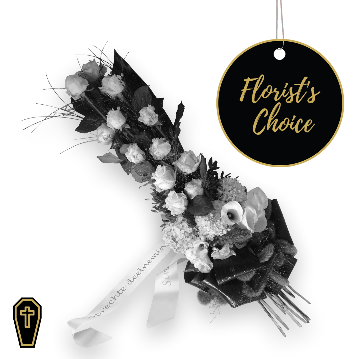 Funeral Sheaf with ribbon - Florist’s Choice