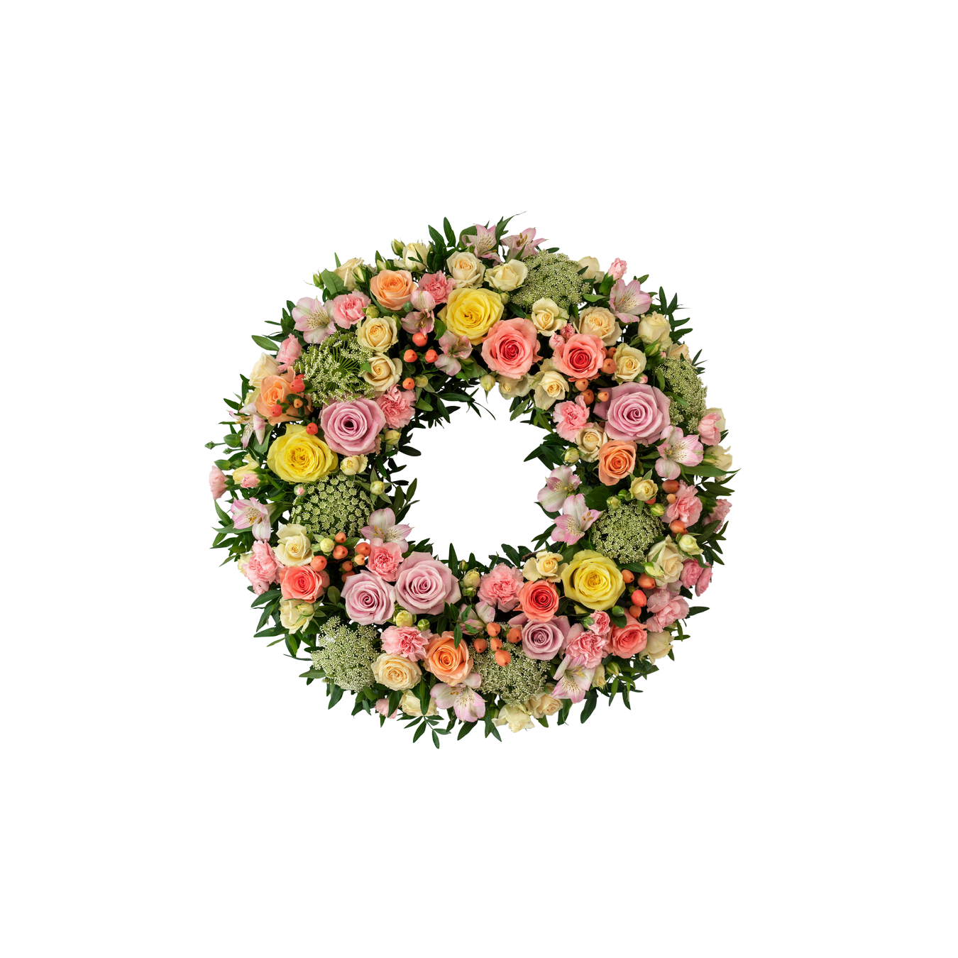 Wreath seasonal flowers with ribbon 240170