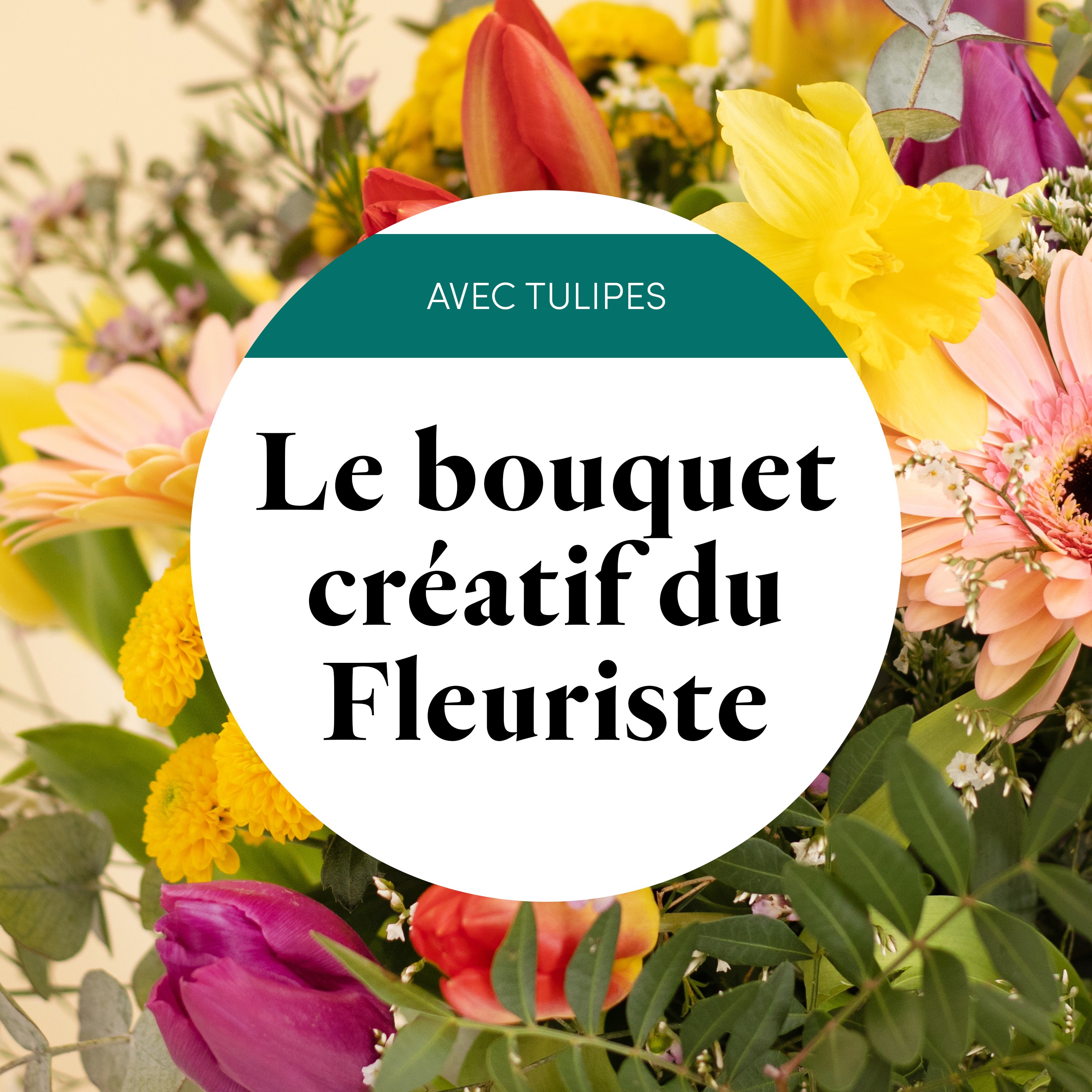 Bouquet du fleuriste multicolore avec tulipes