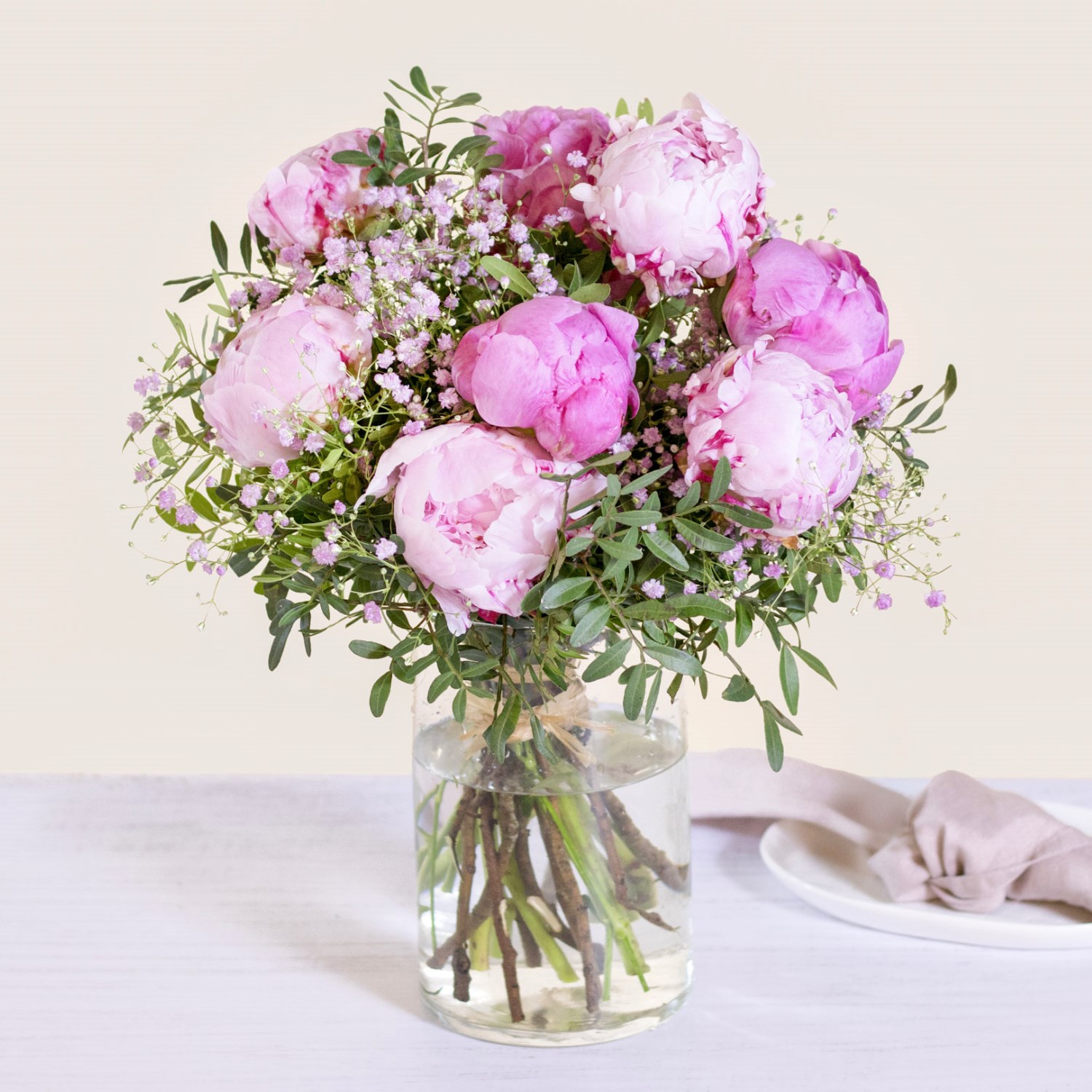 Peony Pillow - Bouquet of pink peonies