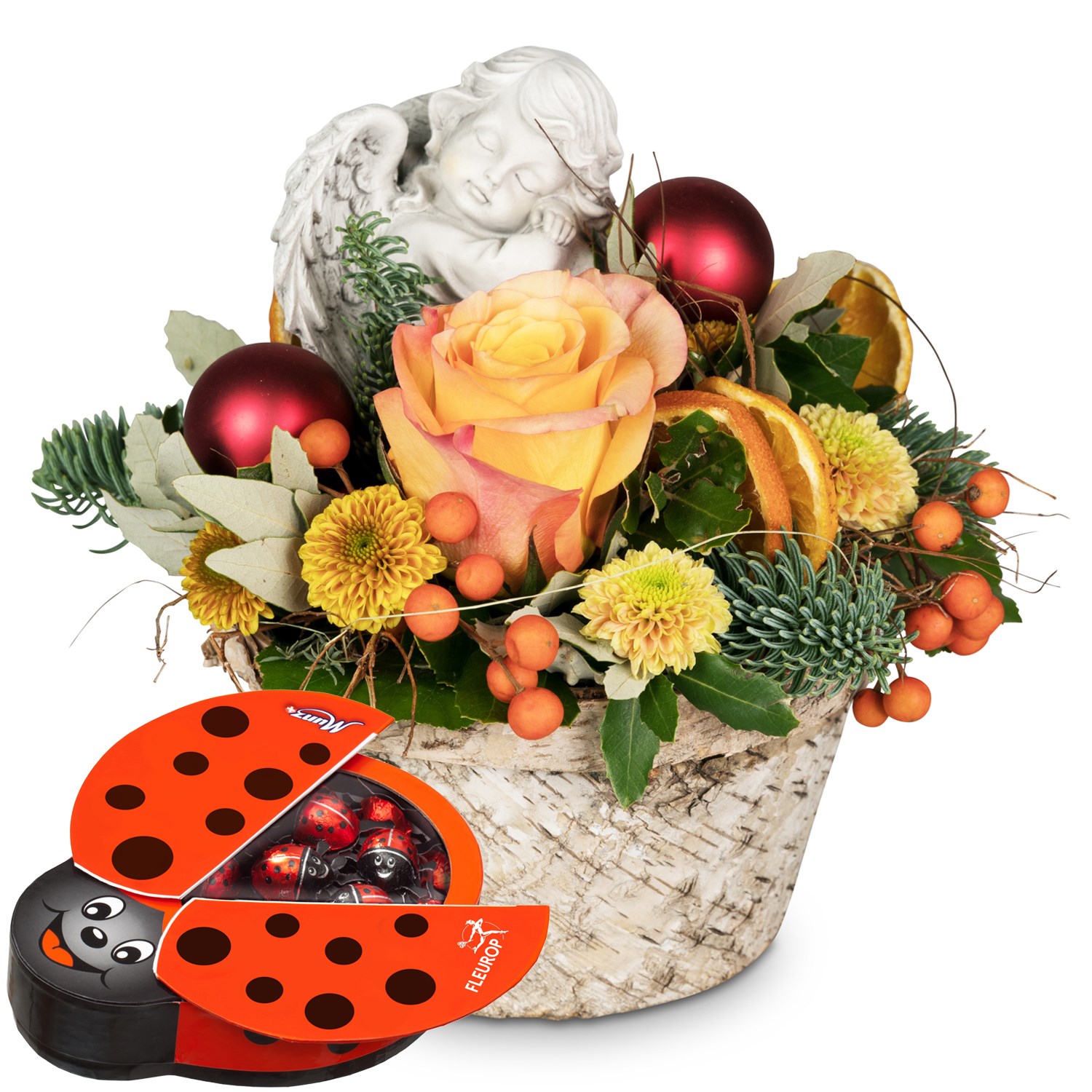product image for Flower arrangement Little Angel with Munz chocolate ladybird