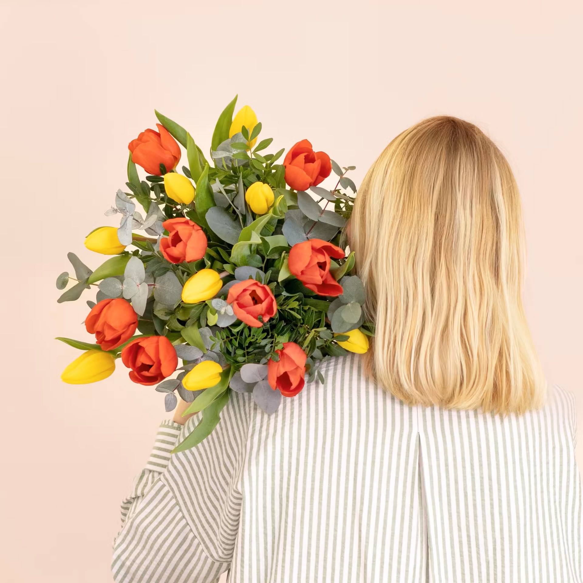 Bouquet of multicolored tulips