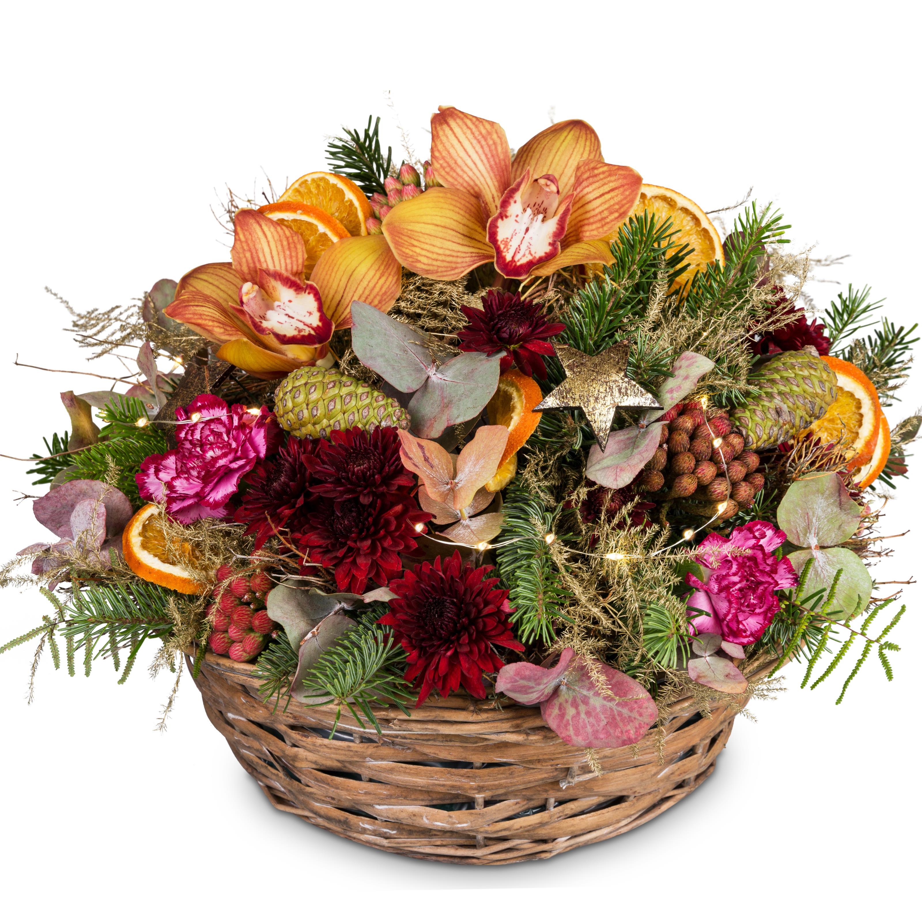 Flower arrangement Elegant Gift with Christmas lights