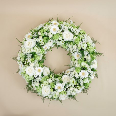 Funeral wreath with roses and gerberas