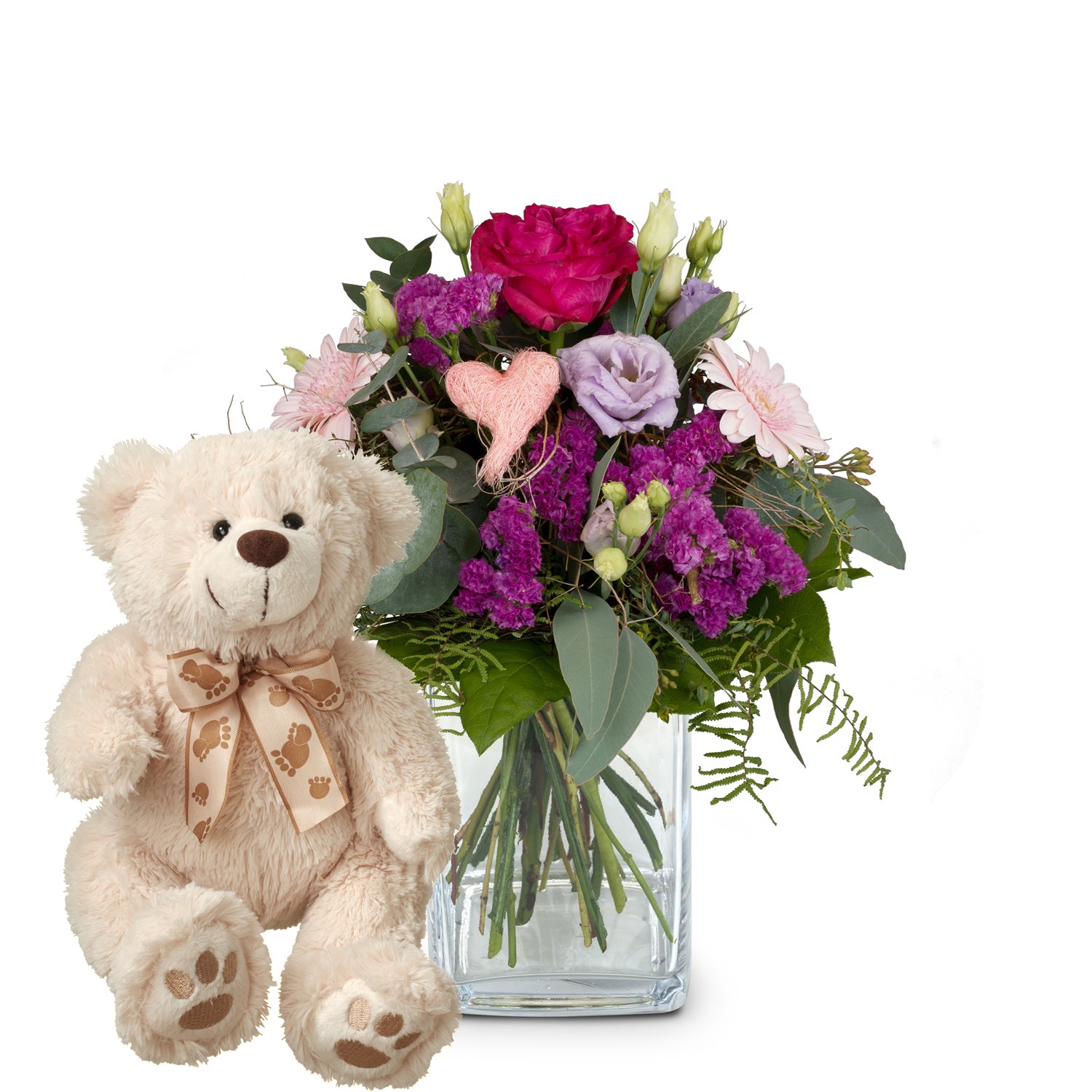 product image for Flower bouquet 'Sweet Bloom' with teddy bear