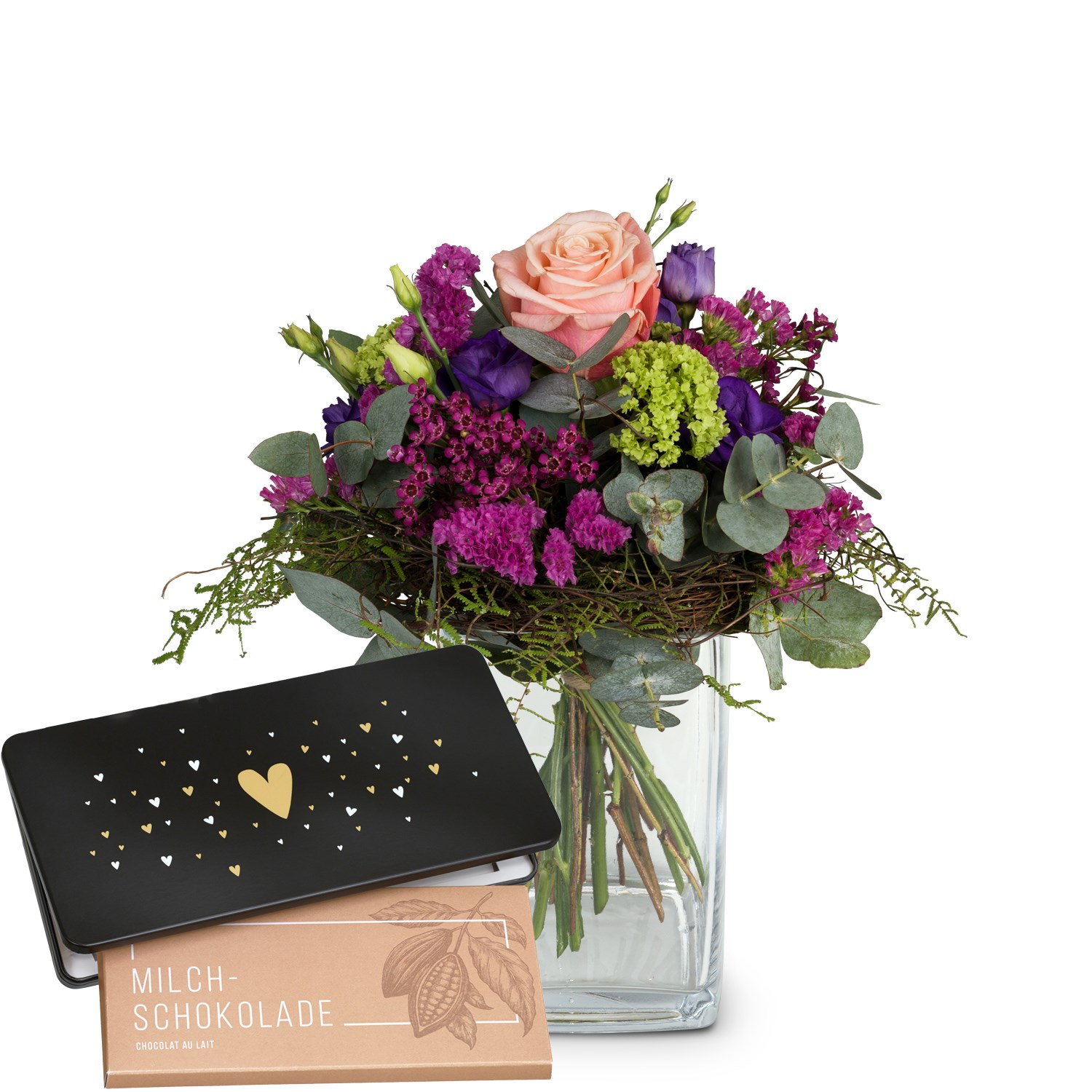 product image for Flower bouquet 'Sweet Day' with Munz bar of chocolate 'Heart