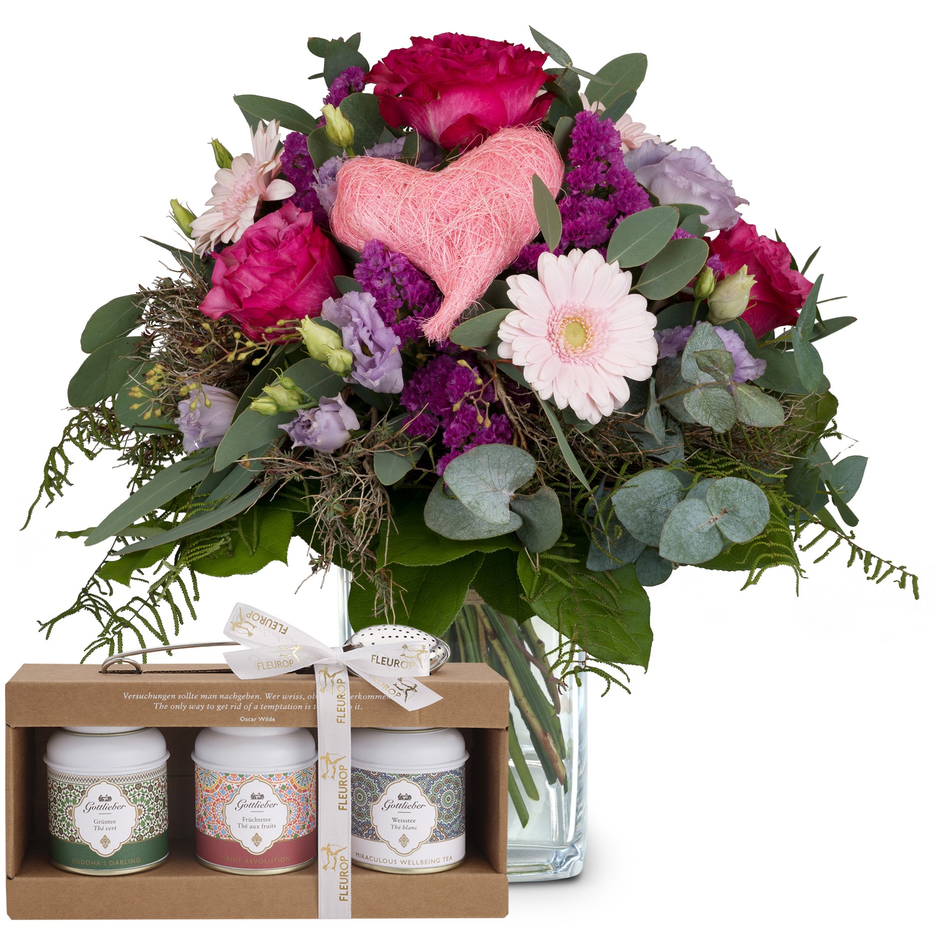 Flower bouquet 'Sweet Bloom' with Gottlieber tea gift set