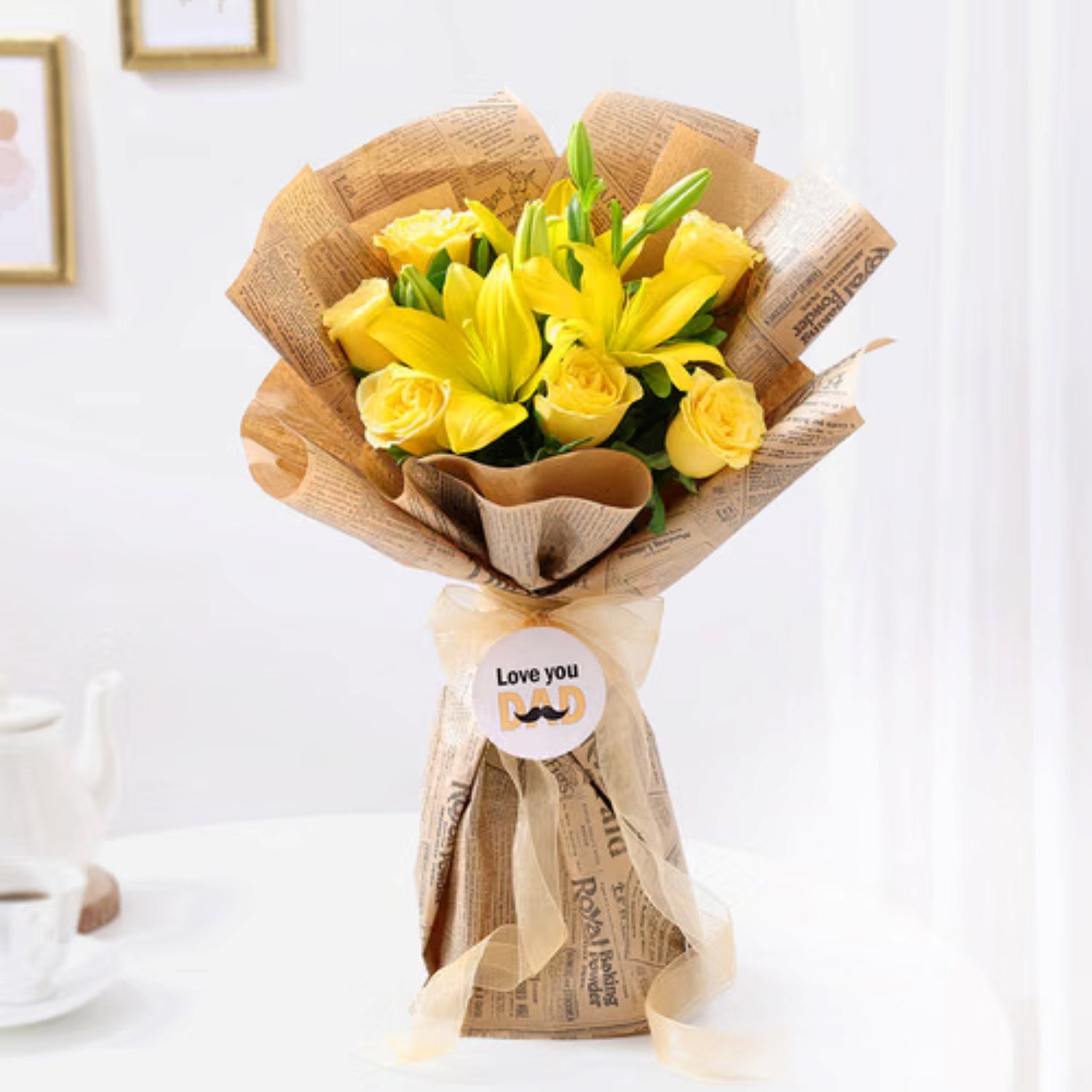 Love You Dad Yellow Rose And Lilly Bouquet