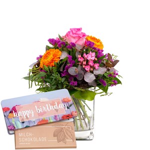Flower bouquet 'Blossom Beauty' with Munz bar of chocolate '