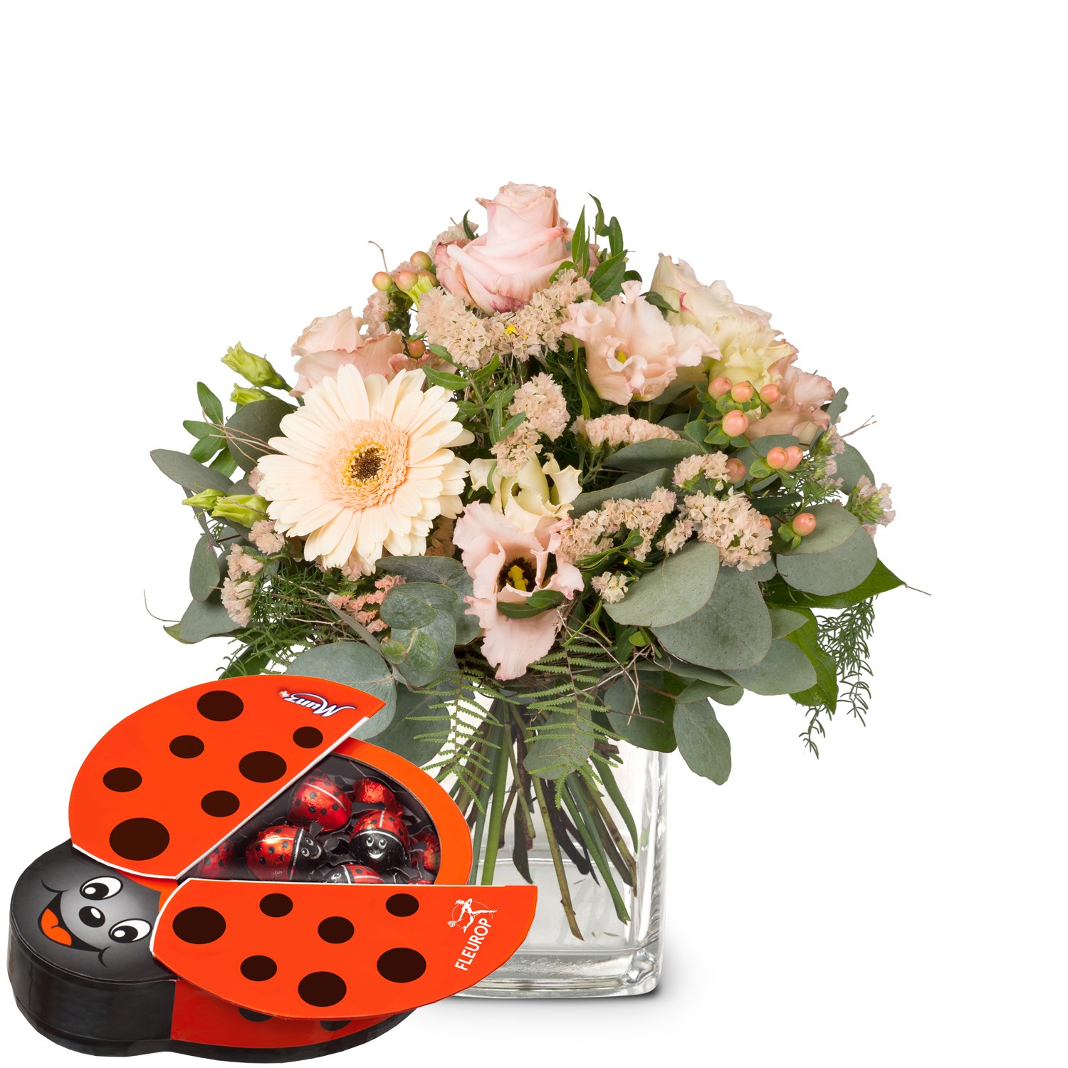 Flower bouquet 'Delicate Colors' with Munz chocolate ladybir