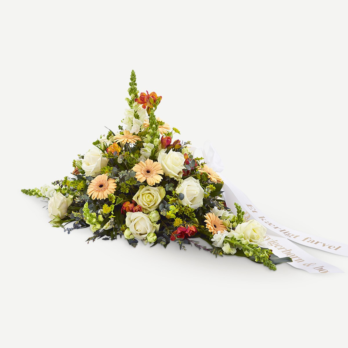 Golden funeral decoration with ribbon