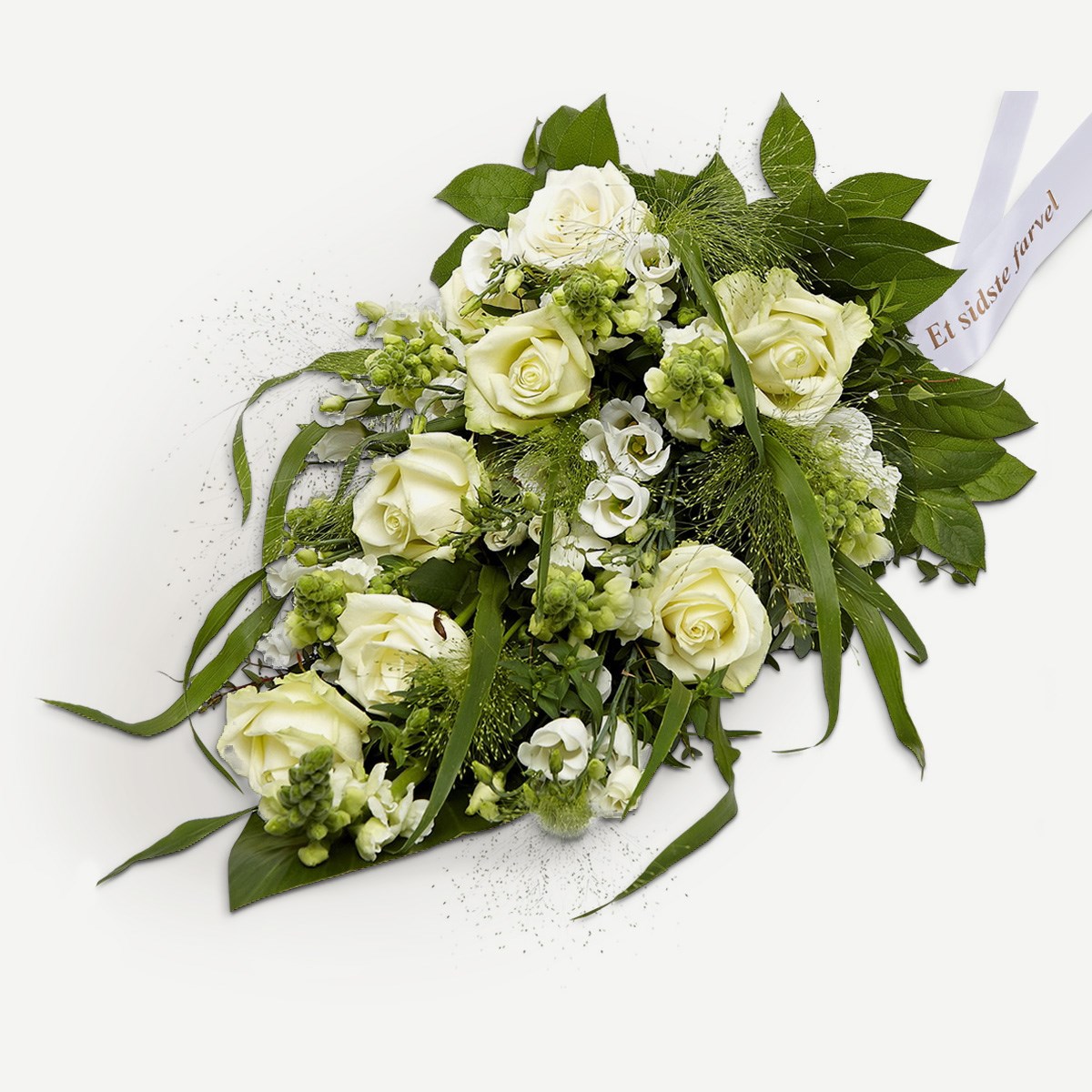 Funeral spray, Florist's Choice with ribbon