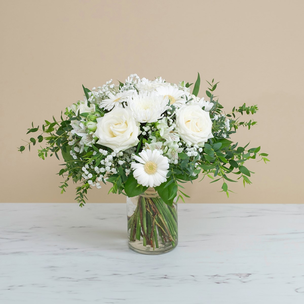 Funeral bouquet with roses and gerberas